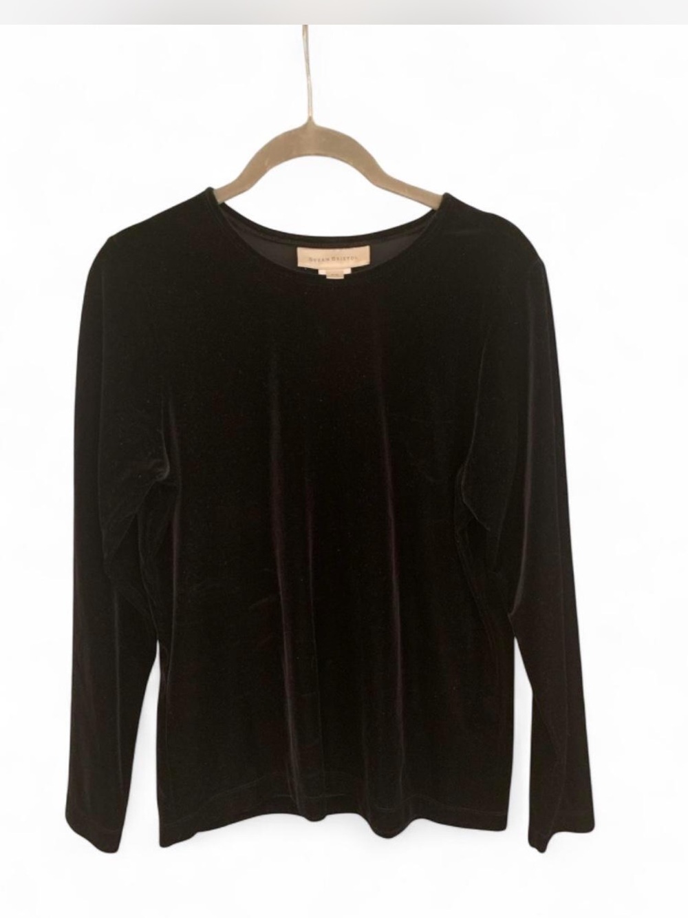 Luxe Susan Bristol Black Velvet Long-Sleeve Crewneck Top size S